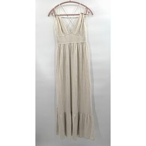 Womens Small Babydoll Ruffle Maxi Dress Neutral  Beach Coastal Cowgirl Western